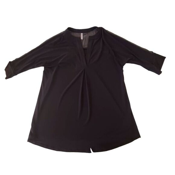 Last Tango Womens Black V Neck Chiffon Stretch Tunic Oversized Blouse - Picture 12 of 13